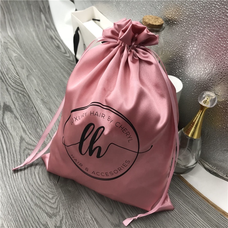 Recyclable wig bags hair packaging, custom logo hair bundle satin bags