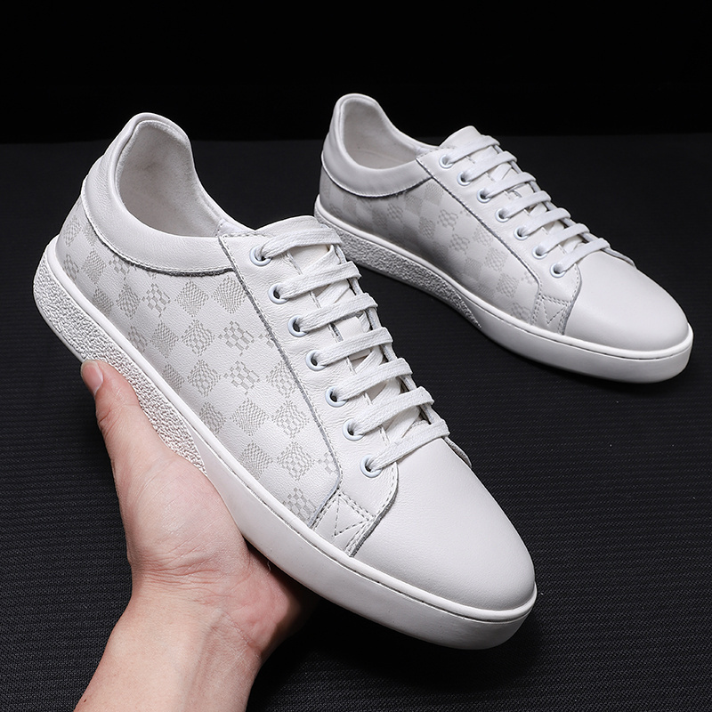 High quality Fashion White Sneakers Handmade Genuine Leather White Black Footwear Shoes Custom Men's Casual Shoes