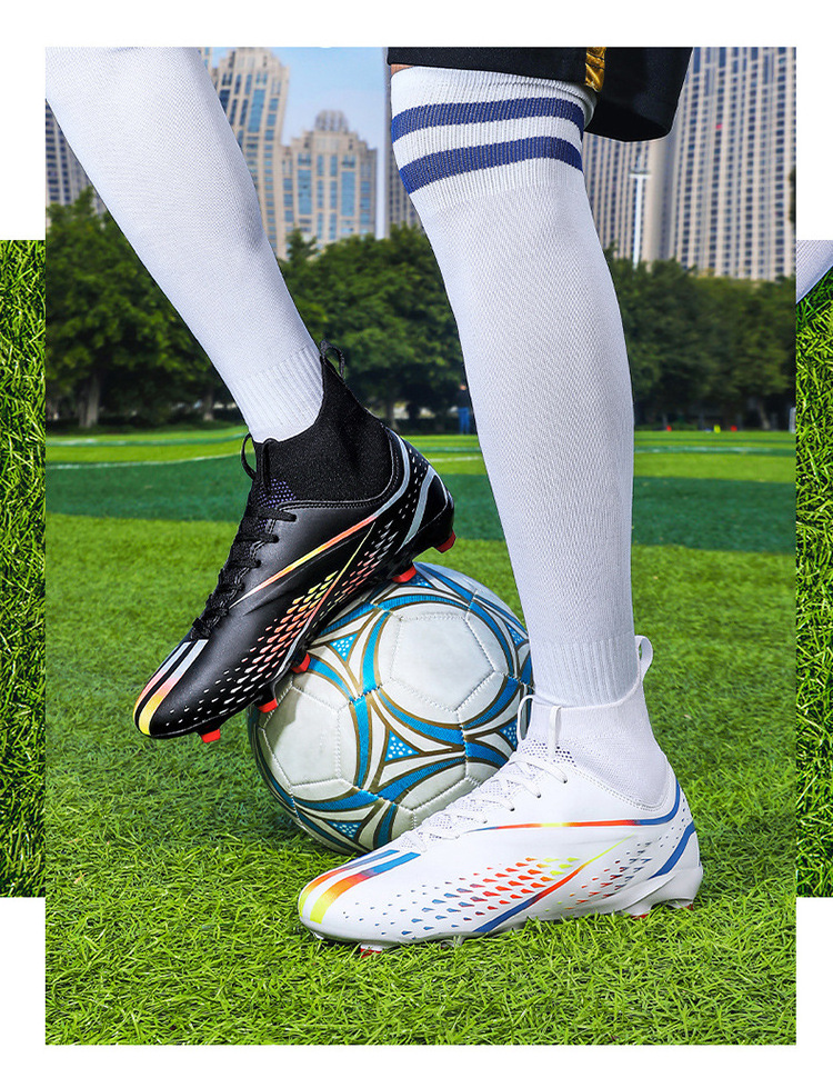 Men Soccer Shoes Long Spikes Artificial Grass Outdoor Athletic Cleats Lightweight Soccer Boots