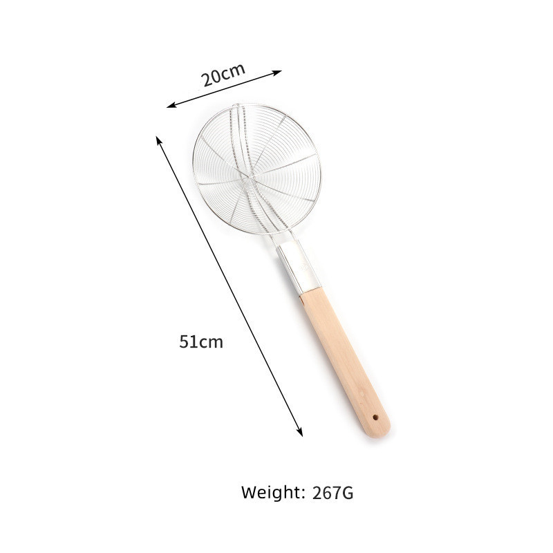 Different Size Options Stainless Steel Spider Strainer Skimmer Ladle for Cooking and Frying with Wooden Handle