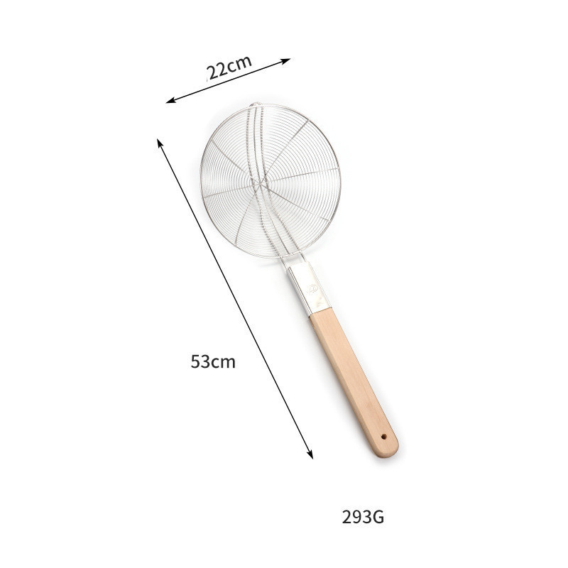 Different Size Options Stainless Steel Spider Strainer Skimmer Ladle for Cooking and Frying with Wooden Handle