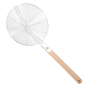 Different Size Options Stainless Steel Spider Strainer Skimmer Ladle for Cooking and Frying with Wooden Handle