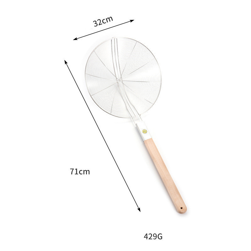 Different Size Options Stainless Steel Spider Strainer Skimmer Ladle for Cooking and Frying with Wooden Handle