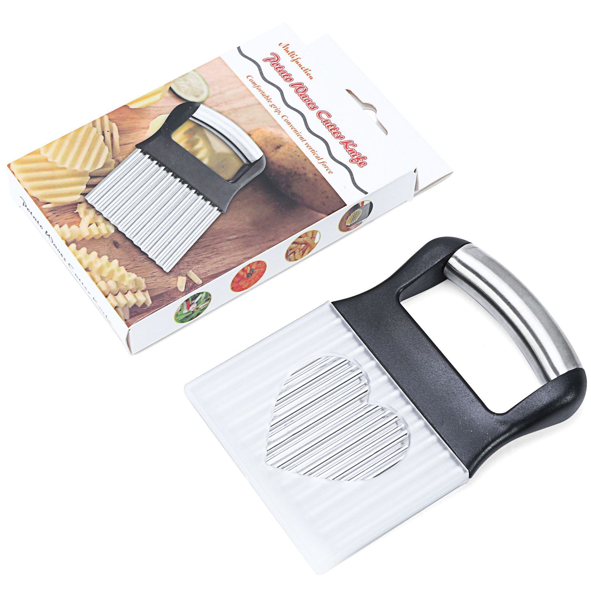 OEM Stainless Steel Handle French Fry Cutter Vegetable Potato Chip Onion Slicer Wavy Crinkle Cutter With Wave Shape Knife