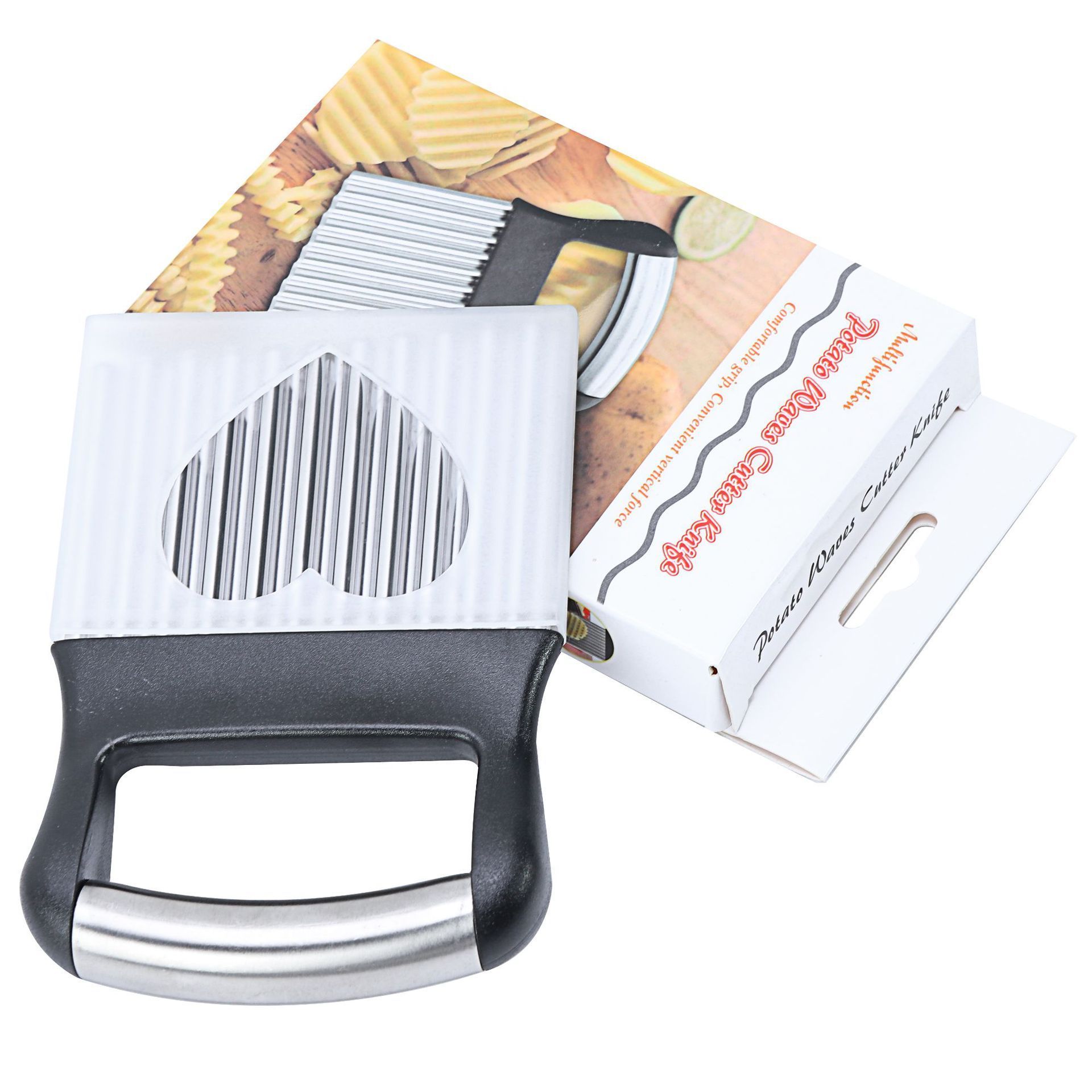 OEM Stainless Steel Handle French Fry Cutter Vegetable Potato Chip Onion Slicer Wavy Crinkle Cutter With Wave Shape Knife