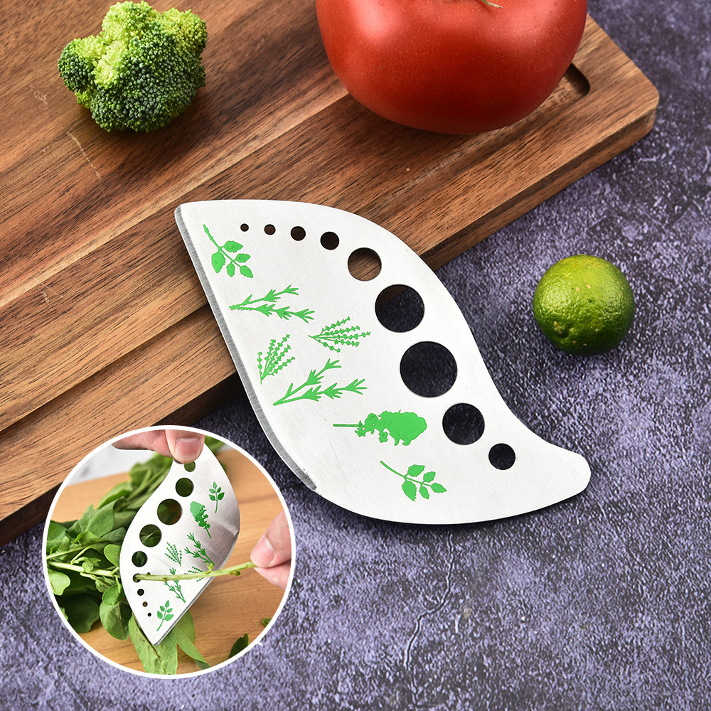 Herb Stripper 9 Holes Stainless Steel Kitchen Herb Leaf Stripping Tool LooseLeaf Kale Razor Metal Herb Cutter With Blade End