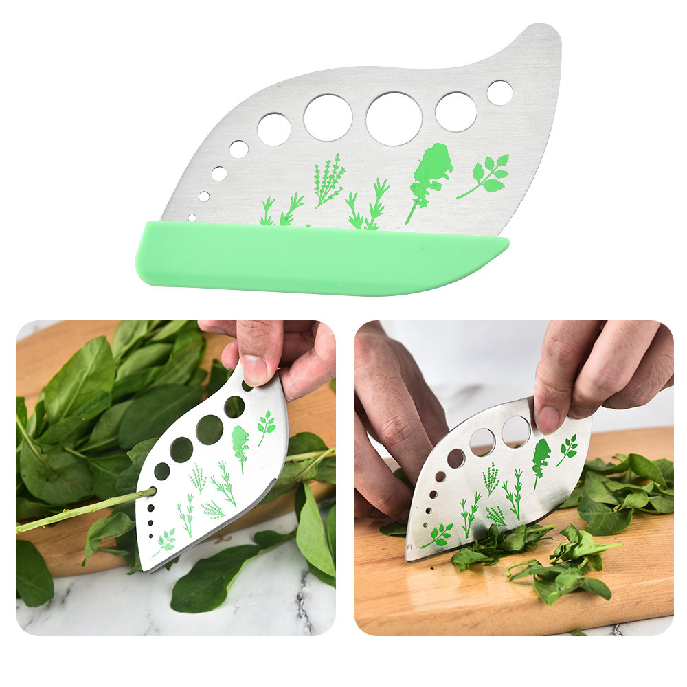 Herb Stripper 9 Holes Stainless Steel Kitchen Herb Leaf Stripping Tool LooseLeaf Kale Razor Metal Herb Cutter With Blade End