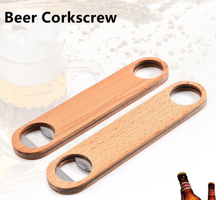 Wooden Hotel Flat Board Speed Bottle Opener Home Beer Opener Wooden Cover Wood Bottle Opener with Stainless Steel