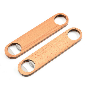 Wooden Hotel Flat Board Speed Bottle Opener Home Beer Opener Wooden Cover Wood Bottle Opener with Stainless Steel