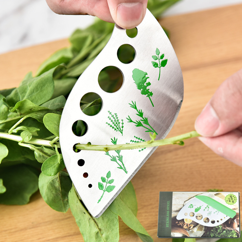 Herb Stripper 9 Holes Stainless Steel Kitchen Herb Leaf Stripping Tool LooseLeaf Kale Razor Metal Herb Cutter With Blade End