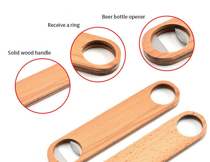 Wooden Hotel Flat Board Speed Bottle Opener Home Beer Opener Wooden Cover Wood Bottle Opener with Stainless Steel