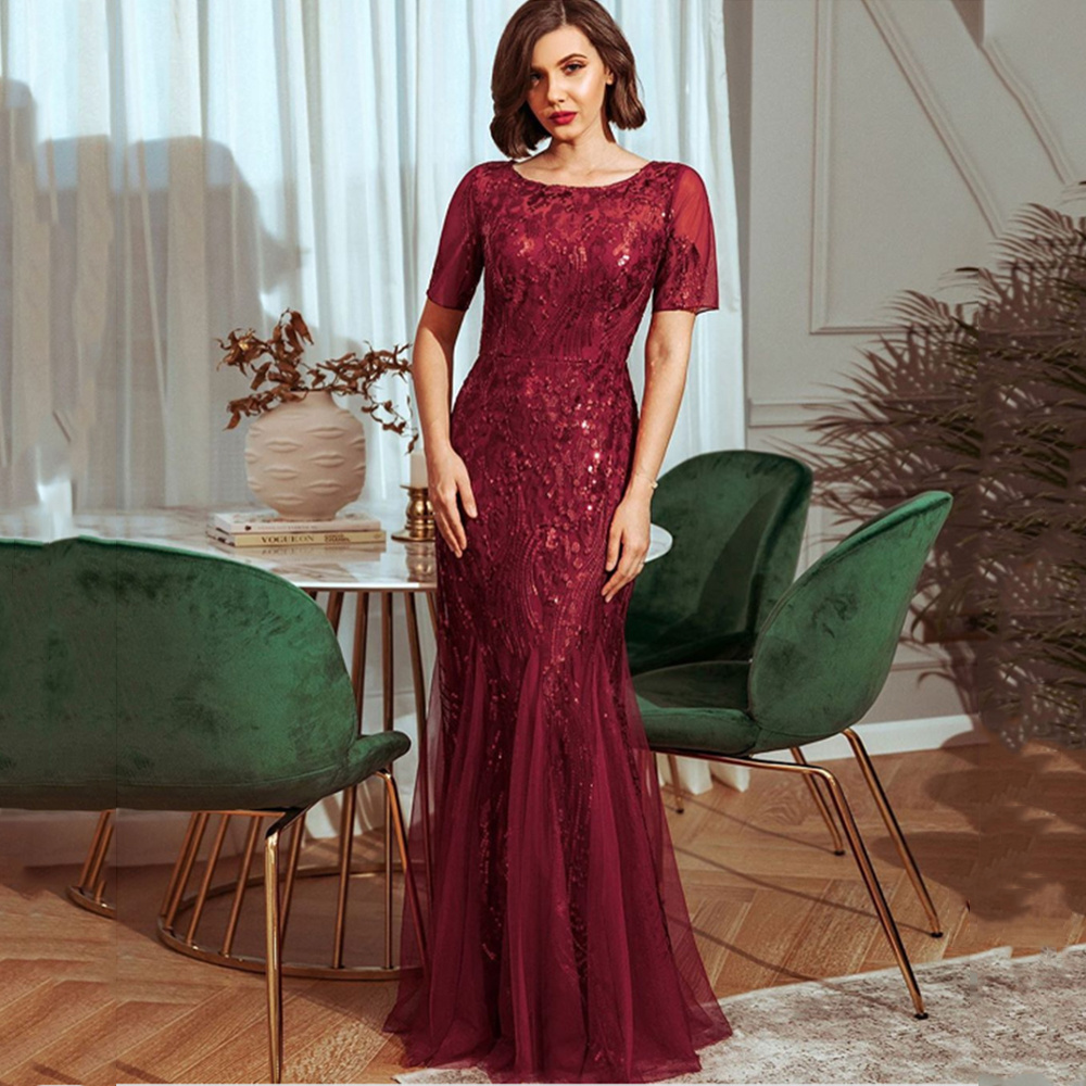 Women's Tulle Embroidered Dress Elegant Mermaid Bride Mother Wedding Dress Plus Sequin Evening Dress