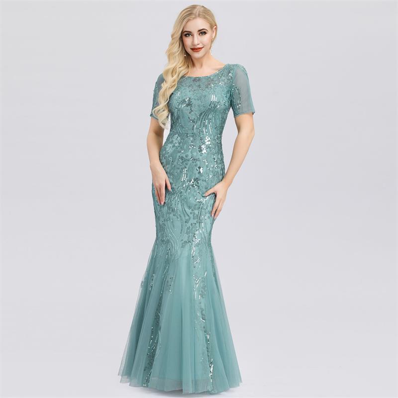 Women's Tulle Embroidered Dress Elegant Mermaid Bride Mother Wedding Dress Plus Sequin Evening Dress