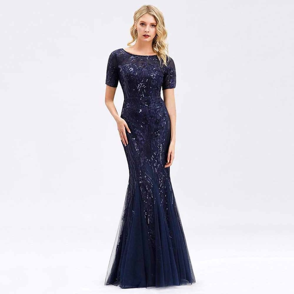 Women's Tulle Embroidered Dress Elegant Mermaid Bride Mother Wedding Dress Plus Sequin Evening Dress