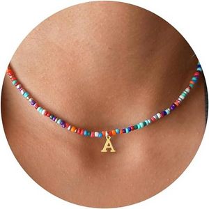 Personalized Handmade Bohemian 3Mm Glass Seed Bead Chokers Stainless Steel 18K Gold Plated Initial Necklace For  Jewelry Women