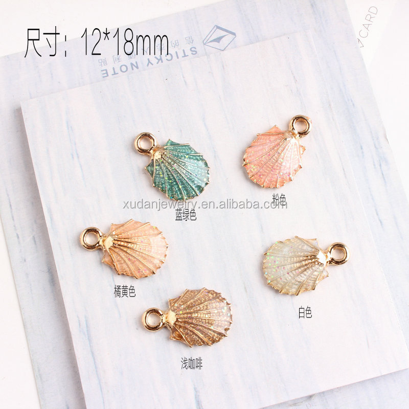 Diy Unique Gold Plated Metal Alloy Pink Enamel Starfish Sea Shell Charm Pendant For Jewelry Making