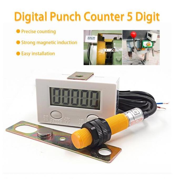 New 5-digit Digital Punch Electronic Counter Magnetic Inductive LCD Display Proximity Switch Round Powerful Magnet