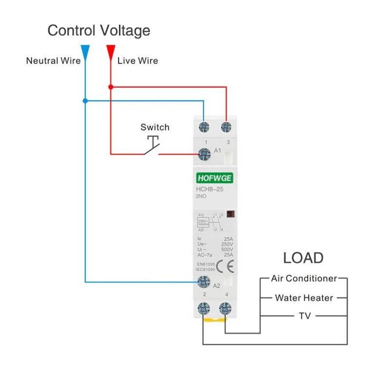 HCH8-63M 4P 40A 24V 110V 220V Din Rail Household AC Modular Contactor With Manual Control Switch 4NO 2NO2NC or 4NC