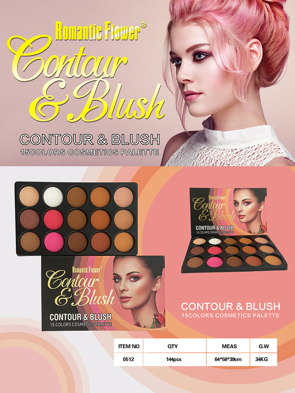 Makeup contour and blush natural waterproof 15 color private label  foundation powder palette