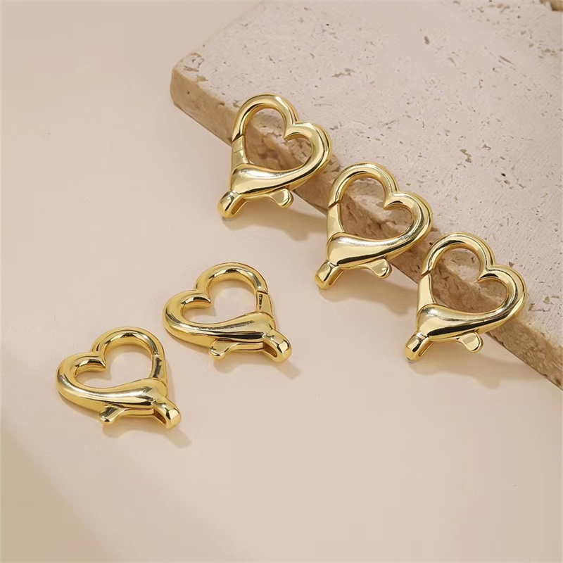 Fancy DIY jewelry 24k Gold plated Brass Heart Lobster claw Jewelry clasp for Bracelet Necklace making Key buckle accessories