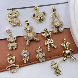 Wholesale CZ Bear Charm Pendant Crystal zirconia paved 24K gold plated Cute animal Bear pendants For Necklace making