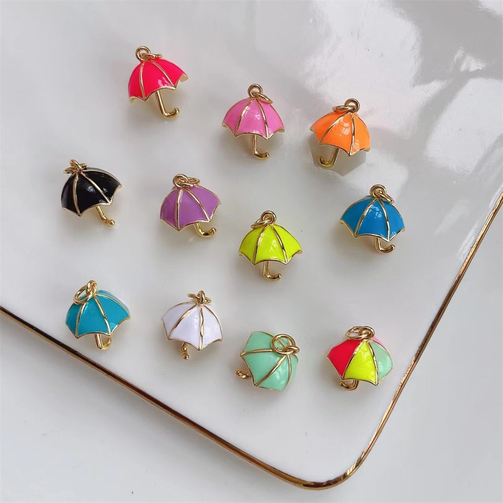 Enamel jewelry rainbow umbrella pendant necklace cute beautiful accessories tiny jewelry making