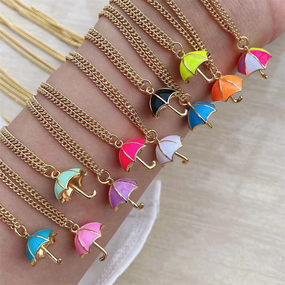 Enamel jewelry rainbow umbrella pendant necklace cute beautiful accessories tiny jewelry making