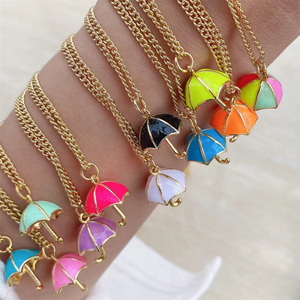 Enamel jewelry rainbow umbrella pendant necklace cute beautiful accessories tiny jewelry making