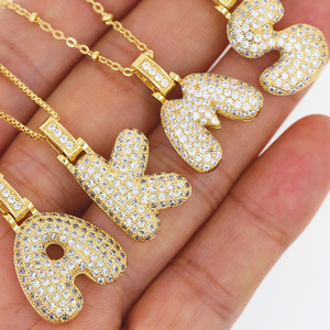 24K Gold Plated A-Z 26 Letters Zirconia Pendant Necklace Trendy Clear CZ Initials Necklace Party Jewelry