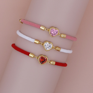 DIY dainty adjustable 24K Gold Plated zircon crystal heart red black string rope Bracelet wholesale