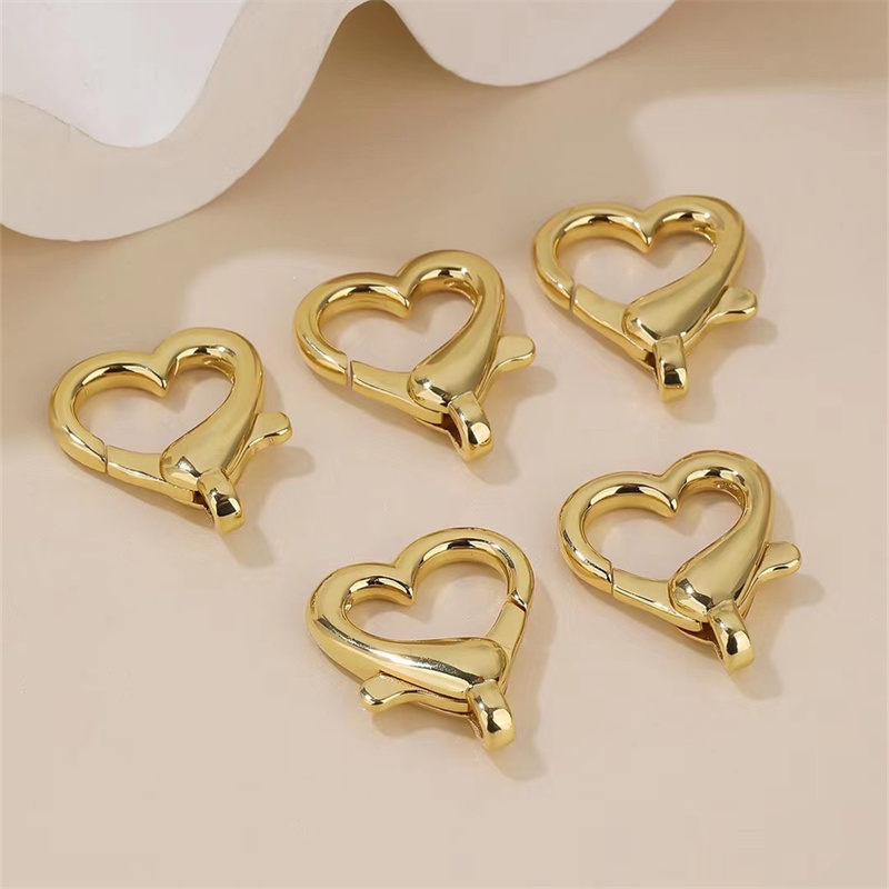 Fancy DIY jewelry 24k Gold plated Brass Heart Lobster claw Jewelry clasp for Bracelet Necklace making Key buckle accessories