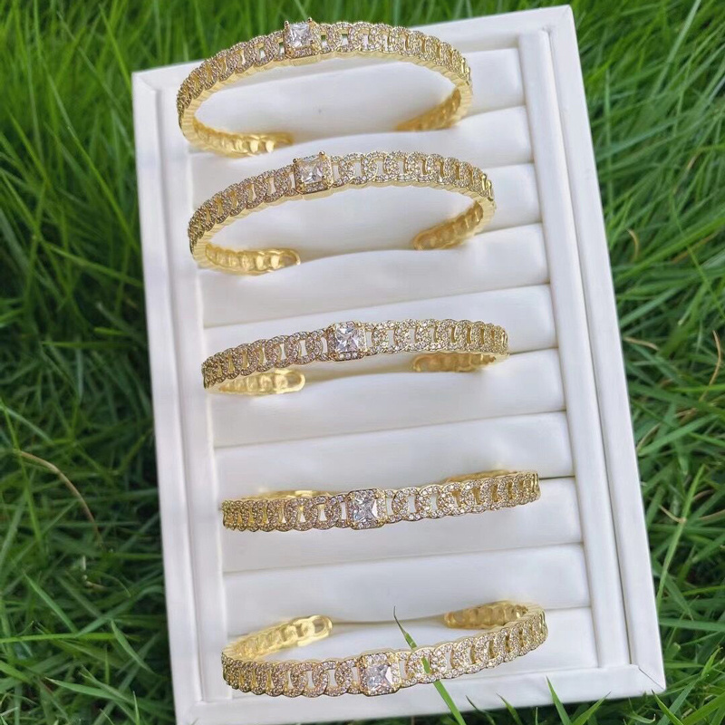 Xueni 2021 Luxury Trendy Saudi Arabia Bangle Gold/Silver Jewelry Sets For Women Wedding Engagement Zirconia Open Cuff Bangle