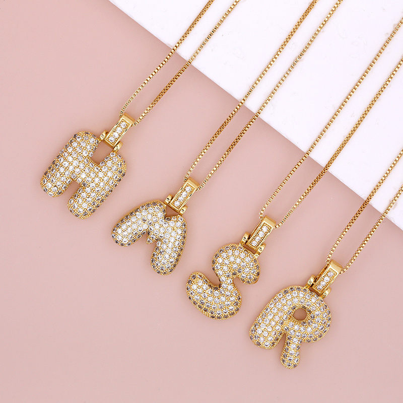 24K Gold Plated A-Z 26 Letters Zirconia Pendant Necklace Trendy Clear CZ Initials Necklace Party Jewelry