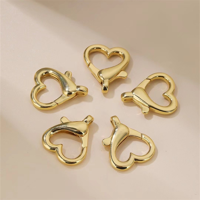 Fancy DIY jewelry 24k Gold plated Brass Heart Lobster claw Jewelry clasp for Bracelet Necklace making Key buckle accessories