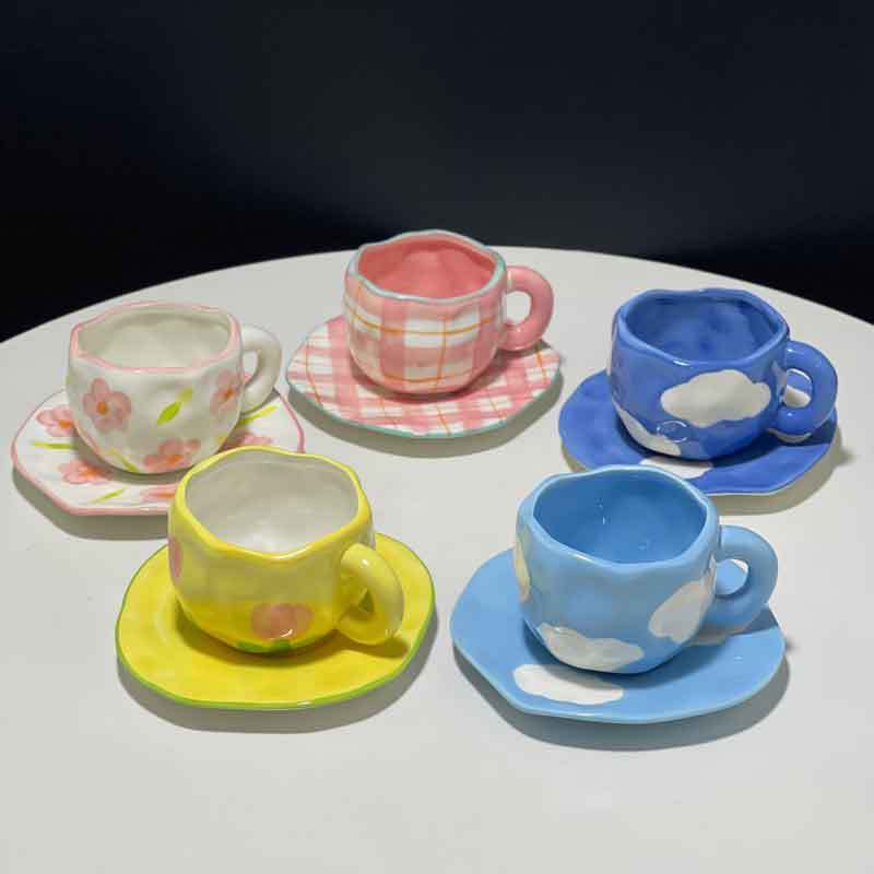 Cloud Coffee Cup and Saucer Afternoon Tea Ceramic Cup Blue White Ins Ceramic Simple Home Goods Coffee Mugs 300ml 