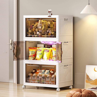 Modern Rectangular Plastic Folding Closet Organizer Stackable Collapsible Storage Box with Wheels for Clothes Storage Cabinet