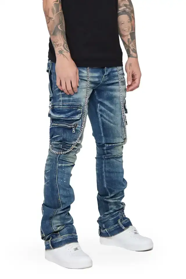 stacked flare denim jeans pants high quality stacked denim jeans washed stacked jeans