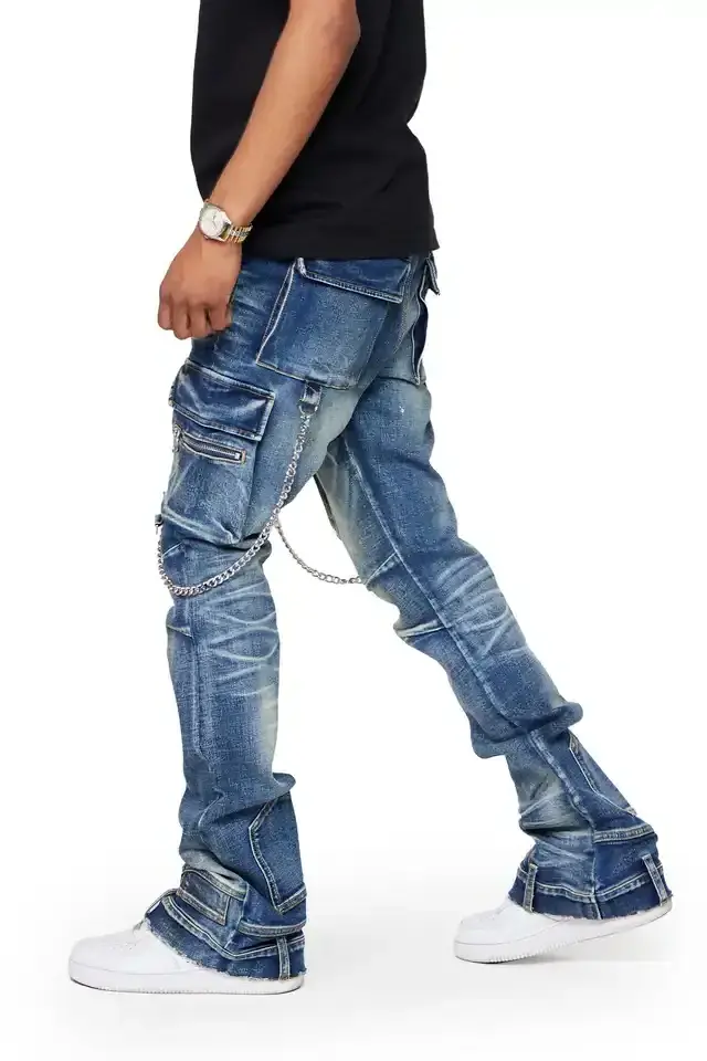 stacked flare denim jeans pants high quality stacked denim jeans washed stacked jeans