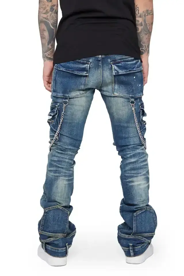 stacked flare denim jeans pants high quality stacked denim jeans washed stacked jeans