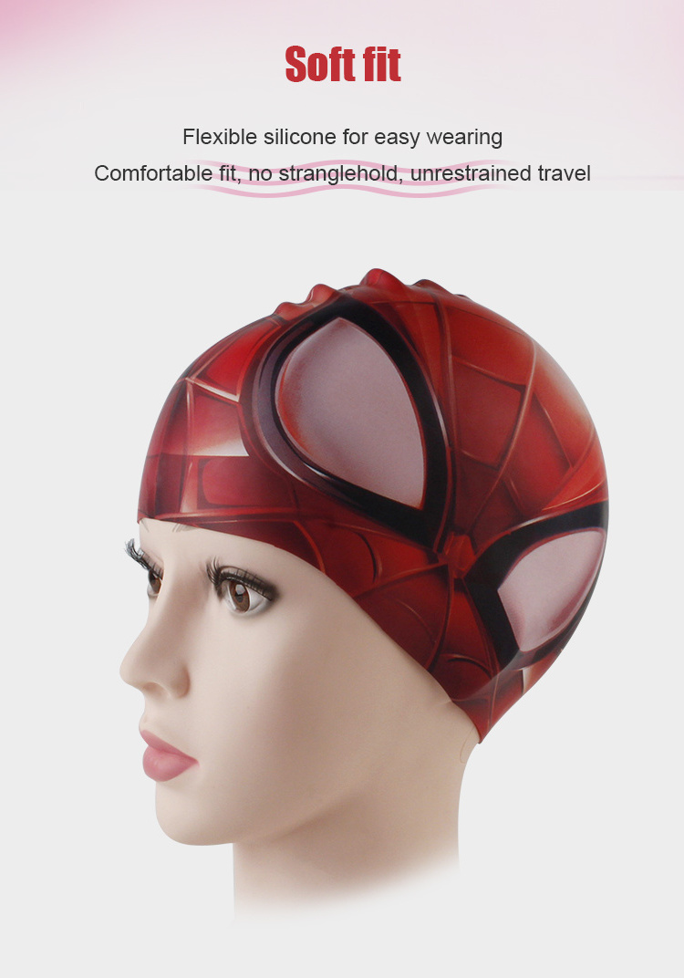 Spiderman Kids Swimming Hat  Cartoon Swimming Cap No Leak Silicone Swim Cap