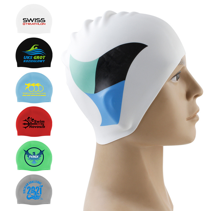 Custom 100% silicone waterproof seamless swim caps high quality water sports swimming cap for adult