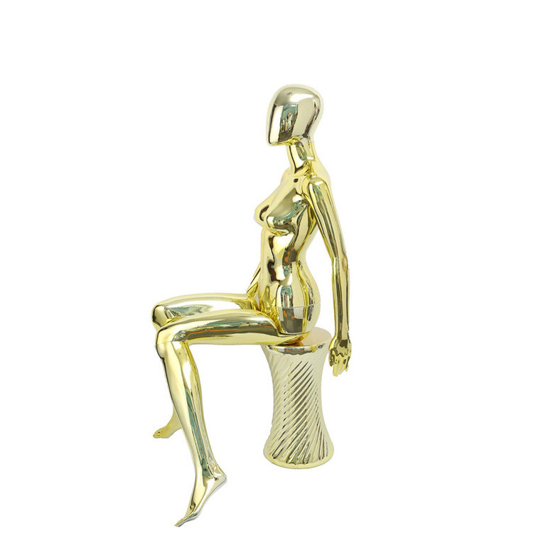 Factory low price wholesale sitting female gold chrome nude dummy mannequin display