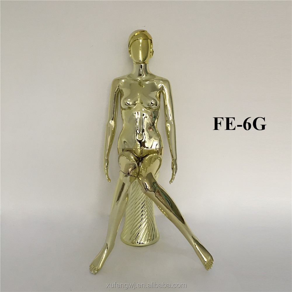 Factory low price wholesale sitting female gold chrome nude dummy mannequin display