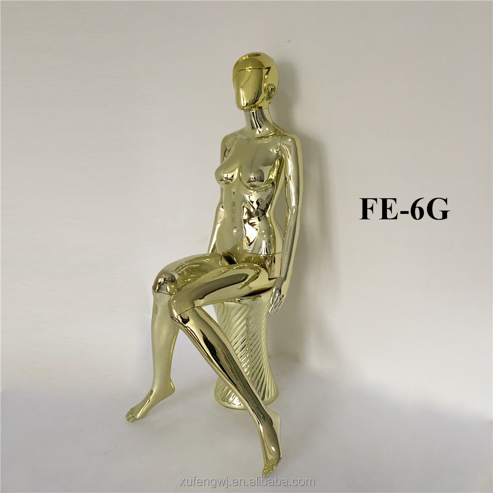 Factory low price wholesale sitting female gold chrome nude dummy mannequin display