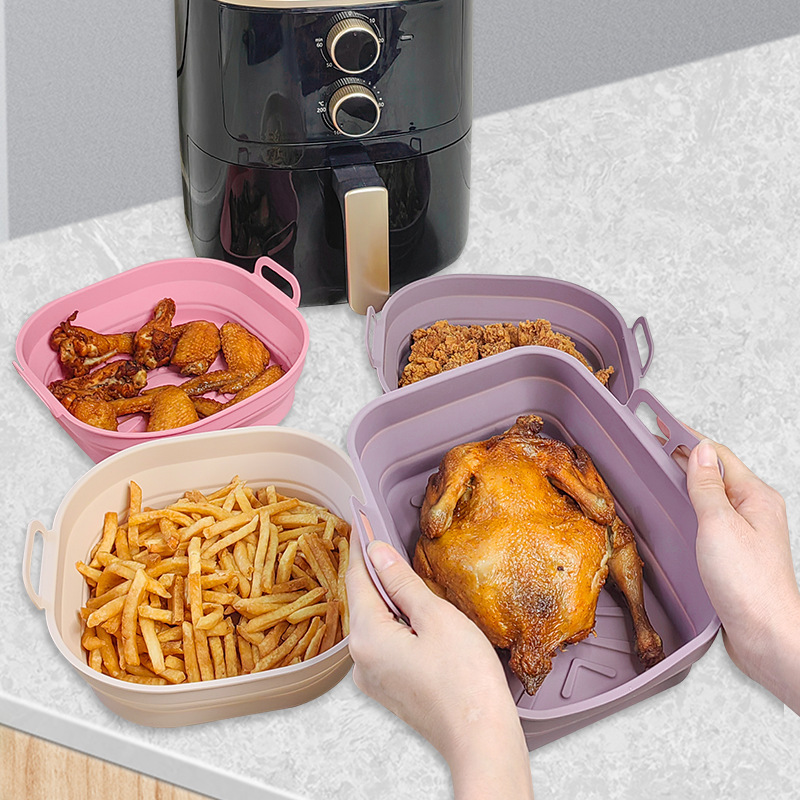 High Temperature Resistant BPA Free 22cm*21cm Rectangular And 21cm*16cm Square Folding  Air Fryer Silicone Bakeware Pot