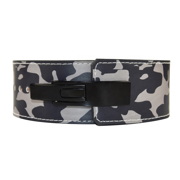 Customized color 13mm thickness lever buckle belt, Wholesale camouflage fitness cowhide weight lifting lever belt