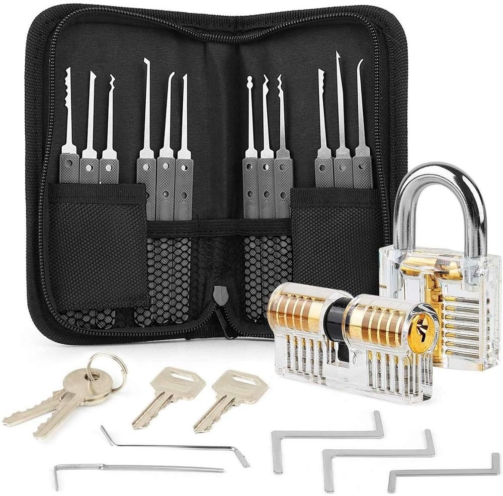 17pcs or 24pcs lockpicking tool set supplies with transparent lock credits card tools set