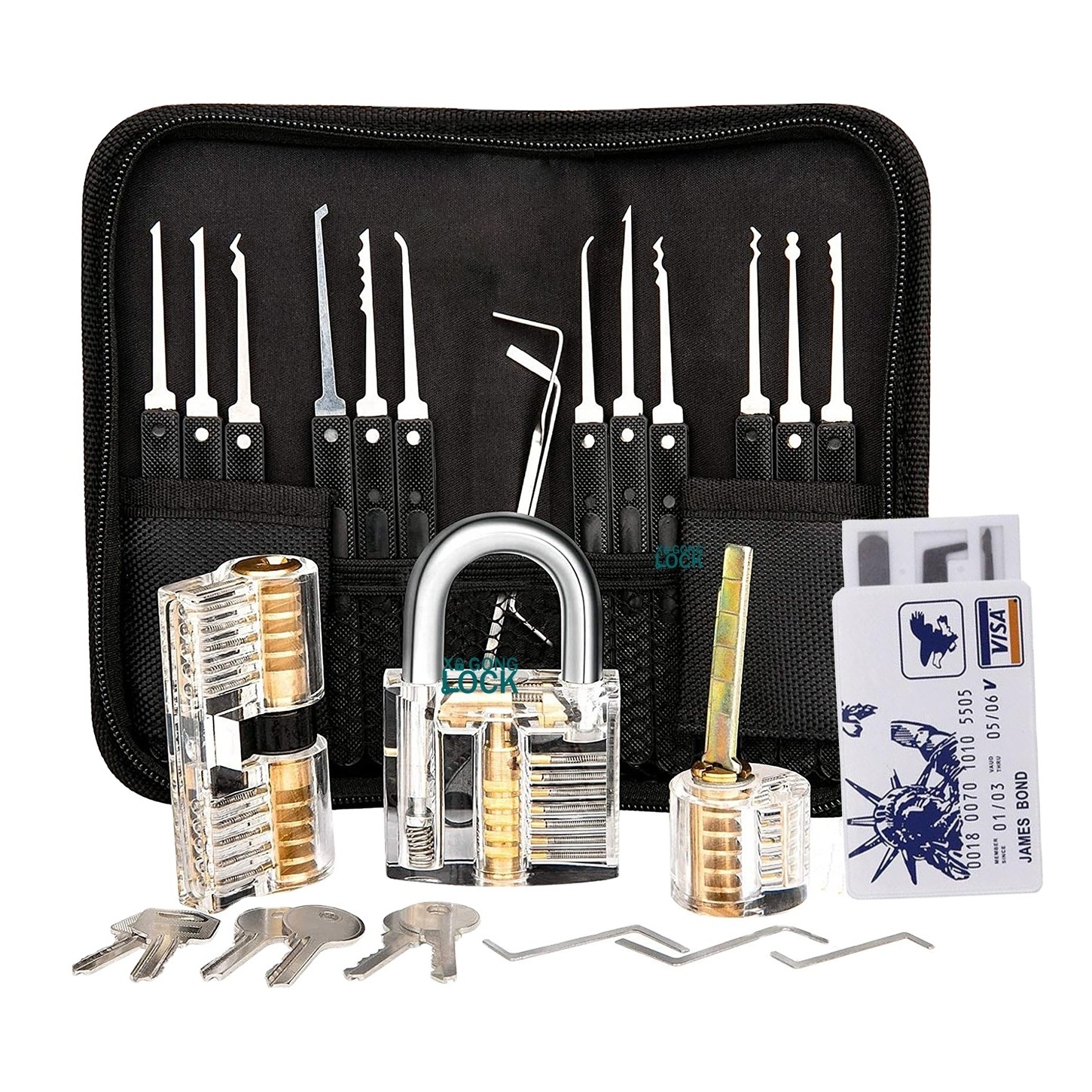 17pcs or 24pcs lockpicking tool set supplies with transparent lock credits card tools set