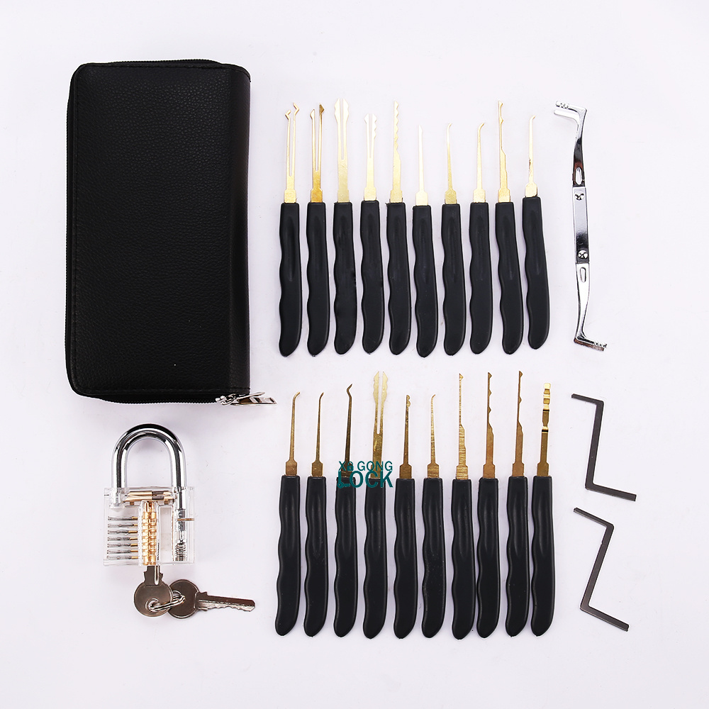 Single Hook titanium stainless steel Pick Set 24pcs  with Transparent locksmith lock Practice credit card lock pick set