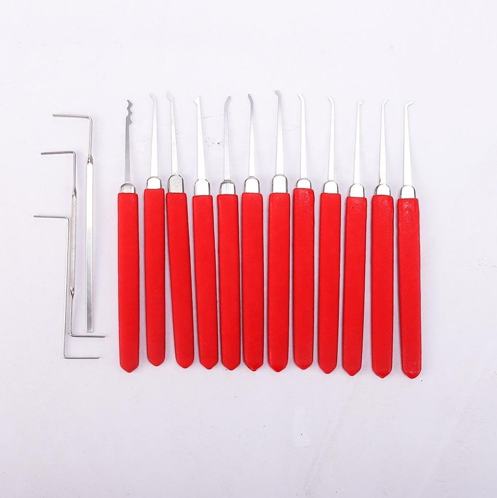 red most useful wallet sized mini  basic beginner lock pick lockpick practice set